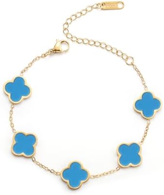 STAINLESS STEEL GOLD BLUE QUATREFOIL BRACELET (  739 BL )