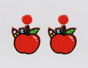 SCHOOL APPLE BEAD EARRINGS ( 1525 RED )