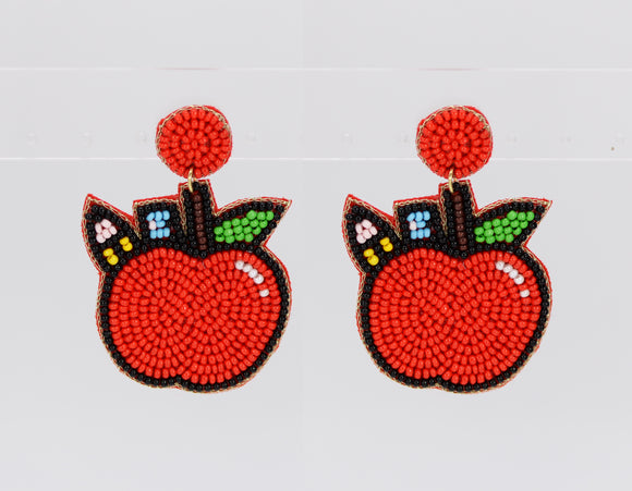 SCHOOL APPLE BEAD EARRINGS ( 1525 RED )