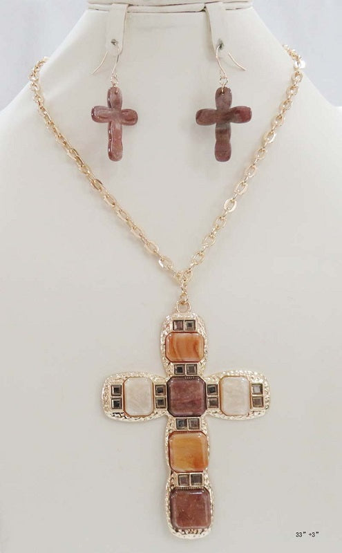 GOLD BROWN CROSS NECKLACE ( 5237 BN )