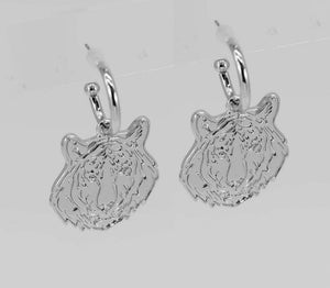 SILVER TIGER HEAD EARRINGS ( 4063 SIL )