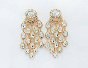 GOLD CLEAR RHINESTONE PAVED TEARDROP CHANDELIER EARRINGS ( 2588 GDCRY )