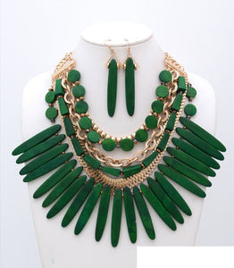 GOLD GREEN WOODEN NECKLACE SET ( 2906 GPGREEN )