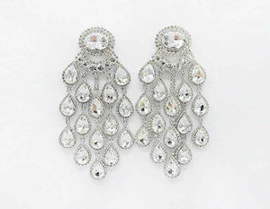 SILVER CLEAR RHINESTONE PAVED TEARDROP CHANDELIER EARRINGS ( 2588 RHCRY )