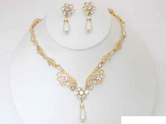 Gold Necklace Set Clear Stones ( 19947 GCRY )