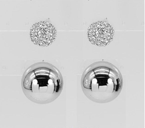 SILVER BALL DOME CLEAR STONES EARRINGS ( 3816 SLCRY )