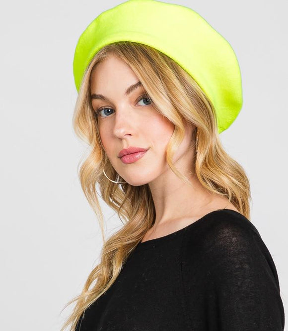 STRETCHY NEON YELLOW BERET ( 0011 NYE )