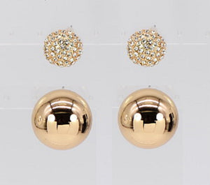 GOLD BALL DOME CLEAR STONES EARRINGS ( 3816 GLCRY )