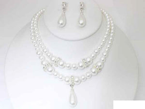 Silver White Pearl Necklace Set ( 19701 SWH )