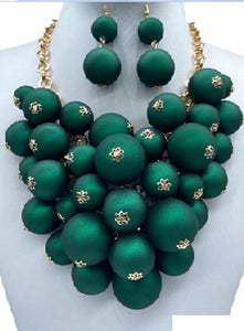 GOLD NECKLACE SET METALLIC GREEN BALLS ( 2896 GPMGR )