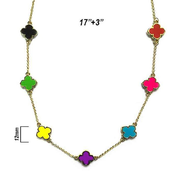 Gold Multi Color Quatrefoil Necklace ( 1055 GDMU )