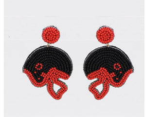 BLACK RED BEAD FOOTBALL HELMET EARRINGS ( 1252 BKRD )