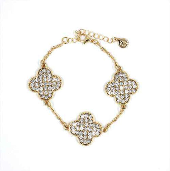GOLD QUATREFOIL BRACELET CLEAR STONES ( 1001 GDCLR )
