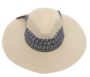 Beige Straw Hat Geometric Design ( 1044 BE )