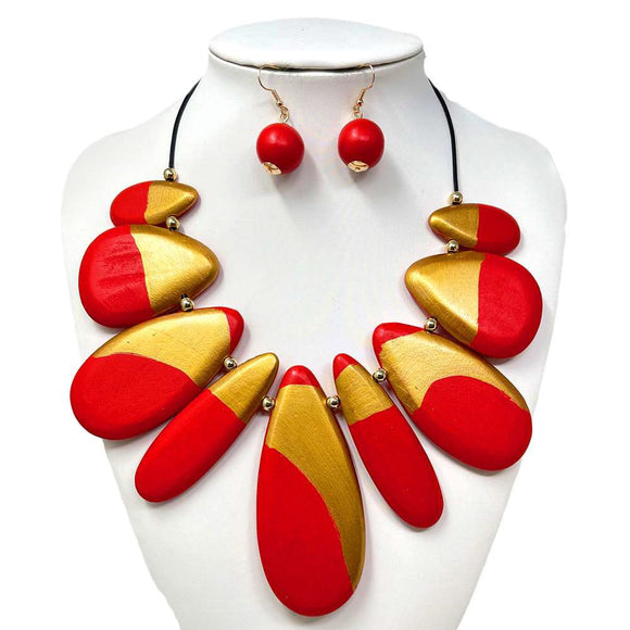 BLACK CHORD NECKLACE SET RED GOLD ( 10445 GRD )