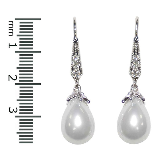 SILVER DANGLING EARRINGS CLEAR STONES WHITE PEARLS ( 2338 S )