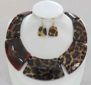 GOLD LEOPARD PRINT ACRYLIC NECKLACE SET ( 3681 LEOP )