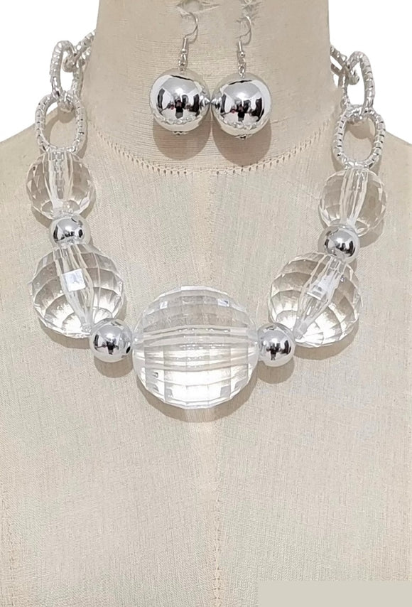 Silver Necklace Set Clear Stones ( 3569 RHCL )