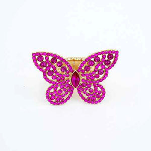 GOLD BUTTERFLY STRETCH RING FUCHSIA STONES ( 2014 GDFSH )