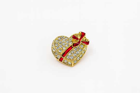 GOLD HEART PRESENT SHAPE BROOCH ( 0966 )
