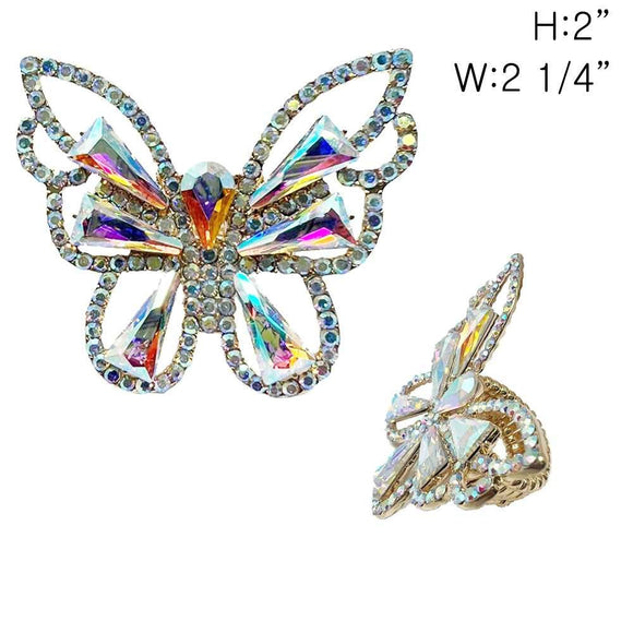 GOLD BUTTERFLY STRETCH RING AB STONES ( 349 GAB )