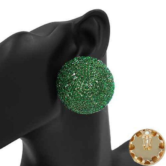 GOLD DOME CLIP ON EARRINGS EMERALD GREEN STONES ( 2419 GDEMRCP )