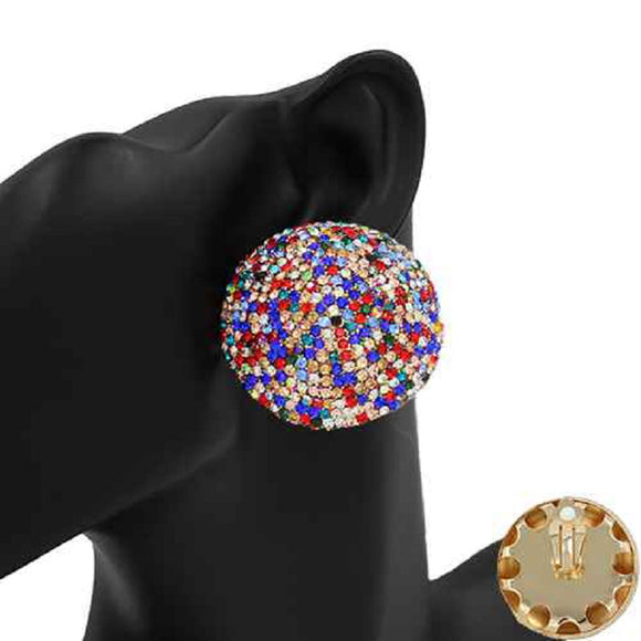 GOLD DOME CLIP ON EARRINGS MULTI COLOR STONES ( 2419 GDMLT-CP )