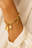 14K GOLD PLATED LOCK CHARM BRACELET CZ STONES ( 1018 BG )