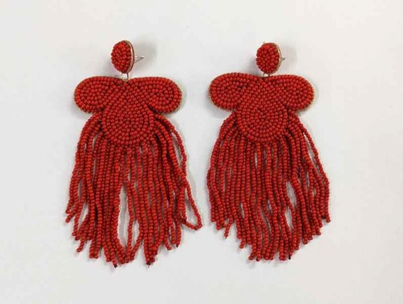 Gold Red Bead Earrings ( 1130 RED )