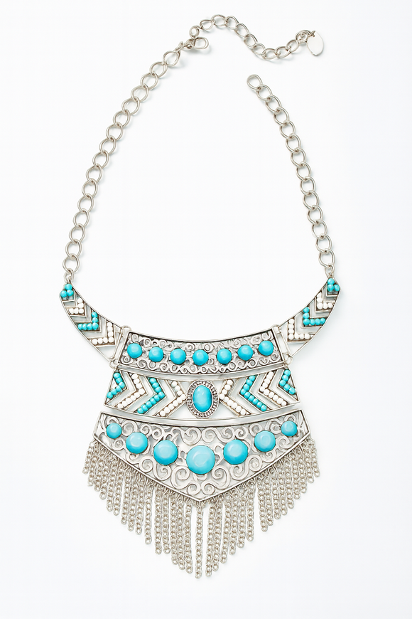 SILVER TURQUOISE NECKLACE SET ( 0949 RHTTQ )