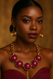 GOLD NECKLACE BALL RED ( 11203 GRD )