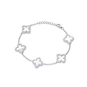 STAINLESS STEEL SILVER WHITE QUATREFOIL BRACELET ( B 739 1 )