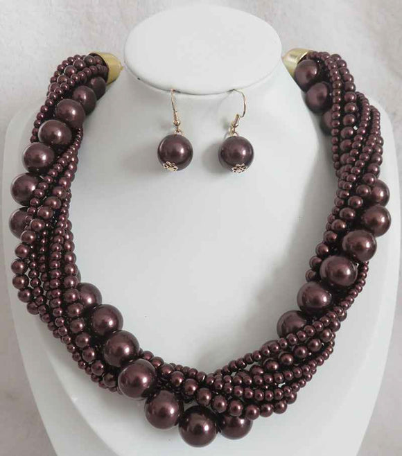 GOLD BROWN PEARL NECKLACE SET ( 603 BN )