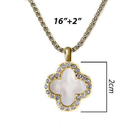 Gold Mother Of Pearl Quatrefoil Necklace ( 1056 MOP )
