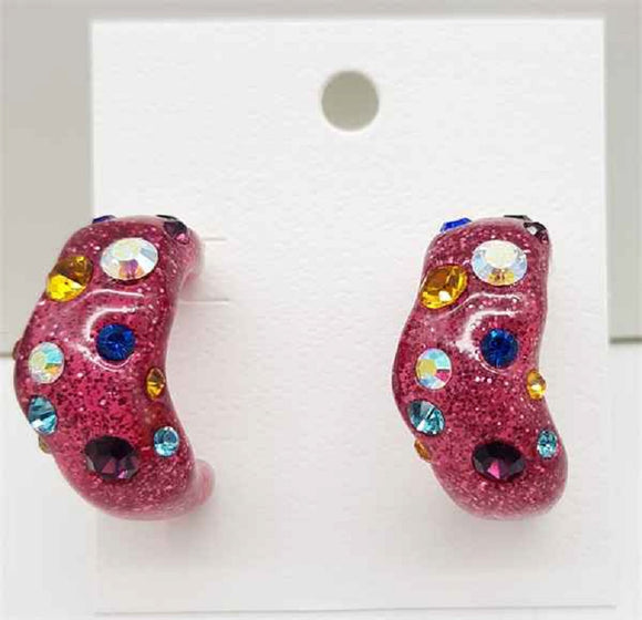 Fuchsia Acrylic Earrings Multi Color Stones ( 40226 GDFUCH )