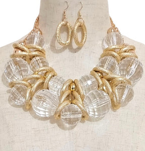 LARGE GOLD CLEAR CHUNKY NECKLACE SET ( 3589 GPCL )