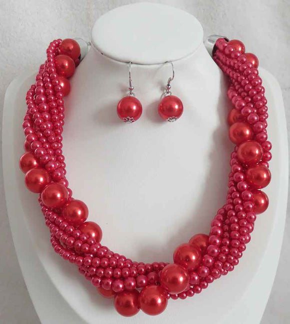 SILVER RED PEARL NECKLACE SET ( 603 RD )