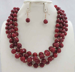 RED BEAD NECKLACE SET ( 637 RD )