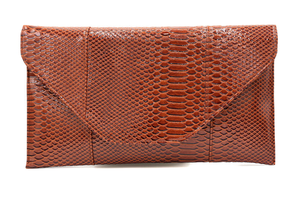 SNAKE SKIN ENVELOPE PURSE ( 7010 SNK3BROWN )