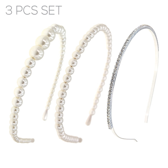 3 PIECE SILVER WHITE PEARL HEAD BANDS ( 72114 WHS )