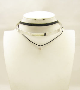 SILVER AND ELATHER CHOKER ( 3294 RHBLK )