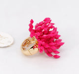 GOLD RING FUSCHSIA BEADS ( 1146 GLFUS )