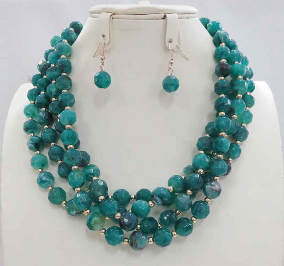 TEAL BEAD NECKLACE SET ( 637 TL )