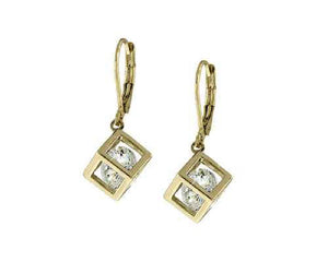 GOLD CUBE EARRINGS CLEAR CZ CUBIC ZIRCONIA STONES ( 6649 )