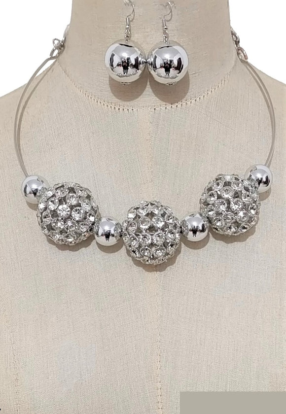 Silver Necklace Set Clear Stones ( 3577 RHCL )
