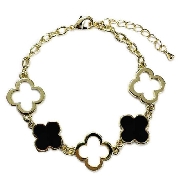 GOLD BLACK QUATREFOIL BRACELET ( 1399 GDBK )