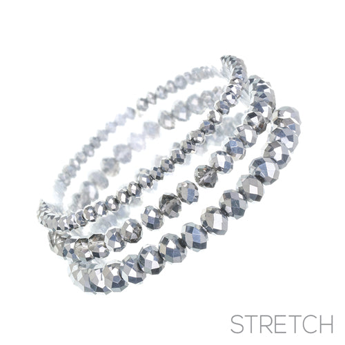 3 Layer SILVER Opal Glass Beaded Stretch Bracelets ( 83476 CAL )