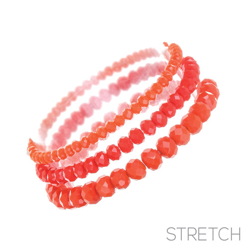 3 Layer ORANGE Opal Glass Beaded Stretch Bracelets ( 83476 HY )