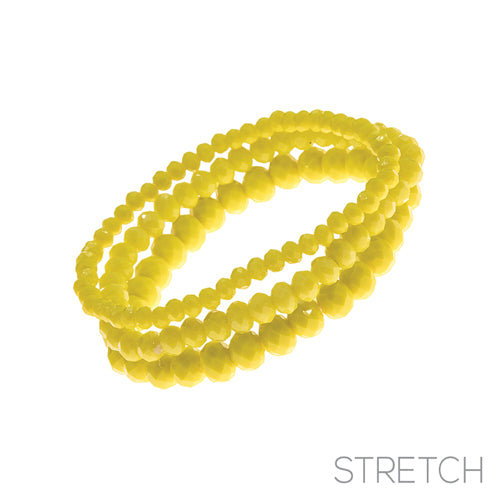 3 Layer YELLOW Opal Glass Beaded Stretch Bracelets ( 83476 JO )