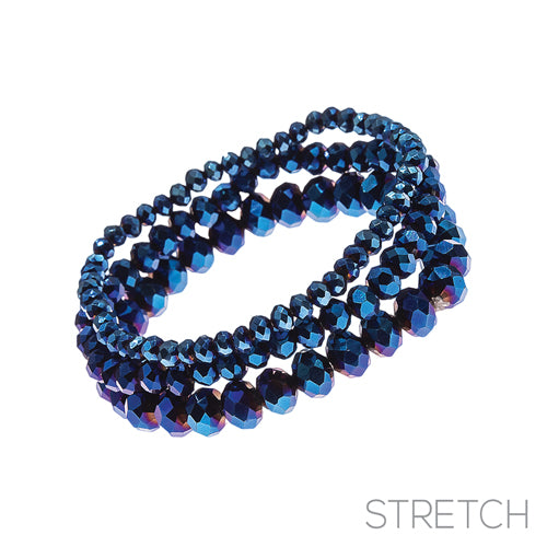 3 Layer MONTANA BLUE Opal Glass Beaded Stretch Bracelets ( 83476 MT )